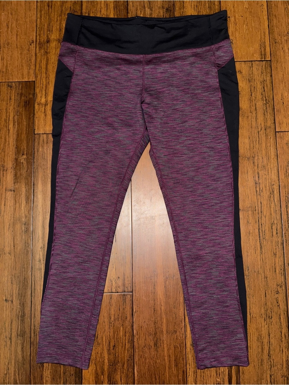 Kirkland Signature Purple Heathered Active Leggings Black Side Panels XL